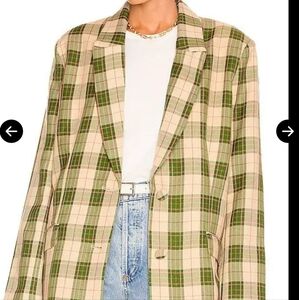 Bardot Green and Cream Plaid Blazer with Notched Lapels